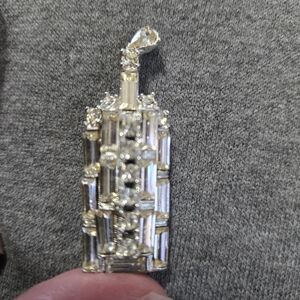 Vintage Rhinestone Perfume Bottle Pin Brooch Sparkle Cocktail With Sraw